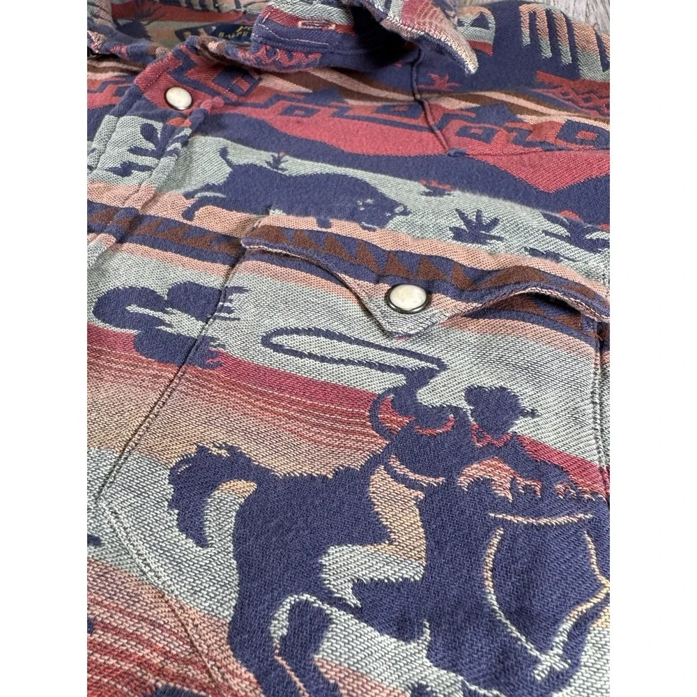 Polo Ralph Lauren Western Shirt Mens L Southwestern Aztec Cowboy Pearl Snap